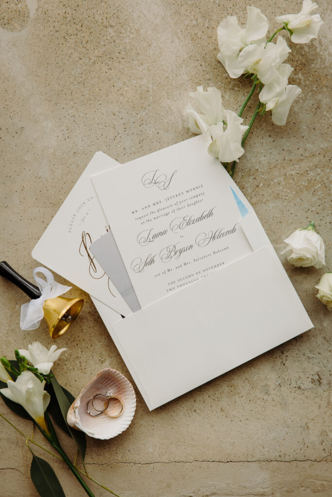 wedding invitation, wedding rings, engagement bands, details for wedding day, saint cloud wedding venue