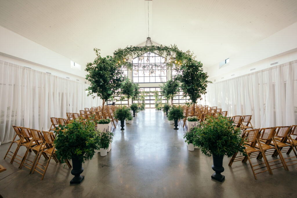 indoor wedding reception space at Lavender on the Lake a luxury barn wedding venue on Lake Toho