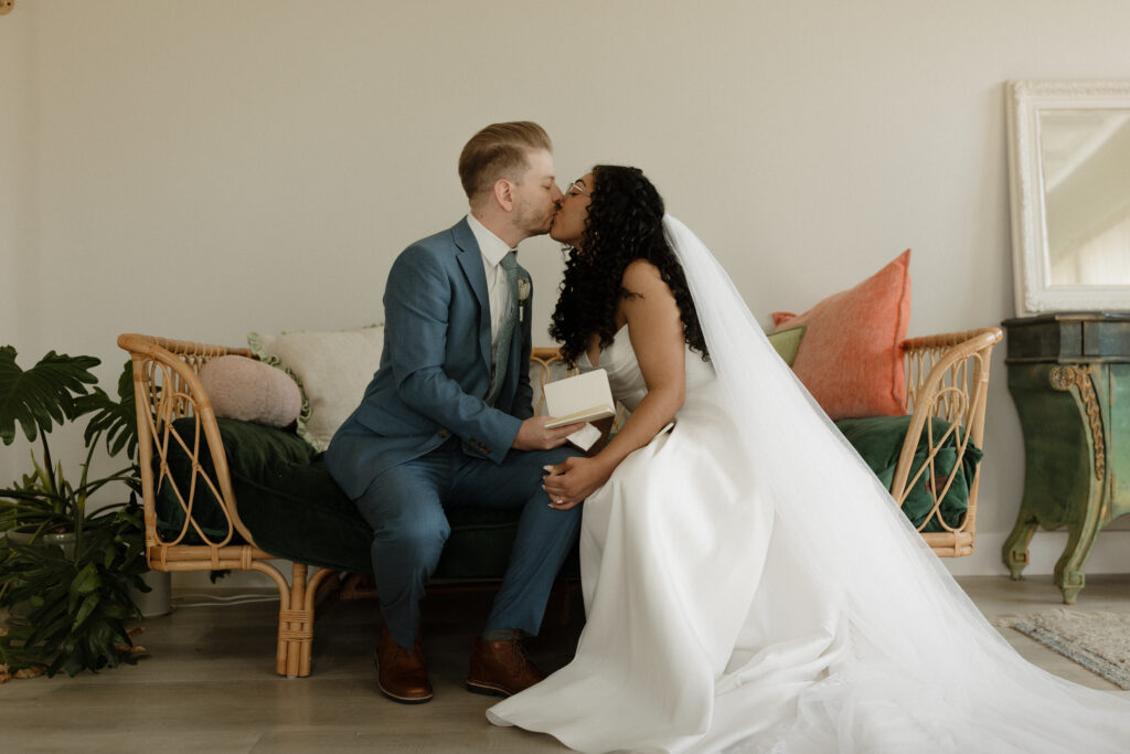bride and groom sharing private vows in the bridal suite