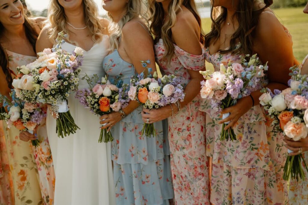 bridesmaids holding bouquets at farm wedding in Florida