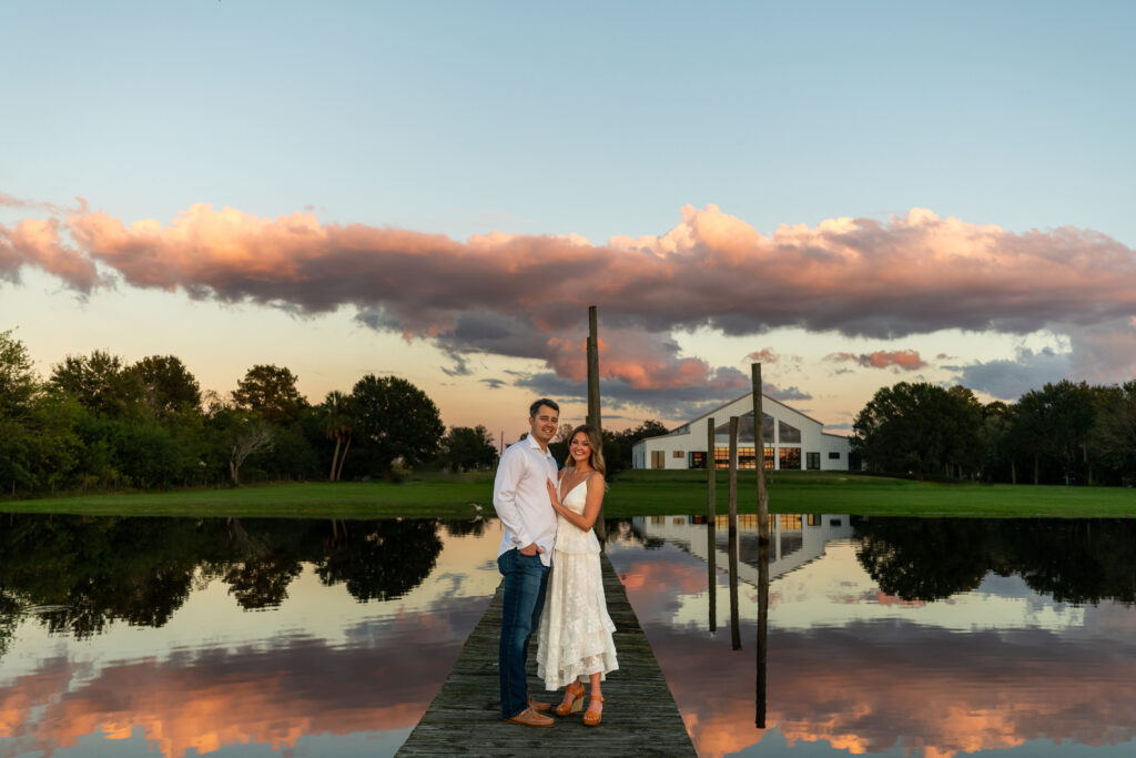engagement photos for bride and groom in Orlando, Florida on Lake Tohopekaliga, engaged couple