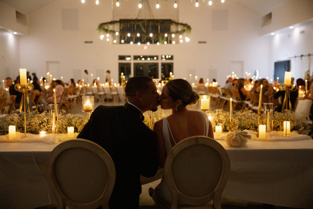 bride and groom at reception at lakeside wedding venue near Orlando, Florida