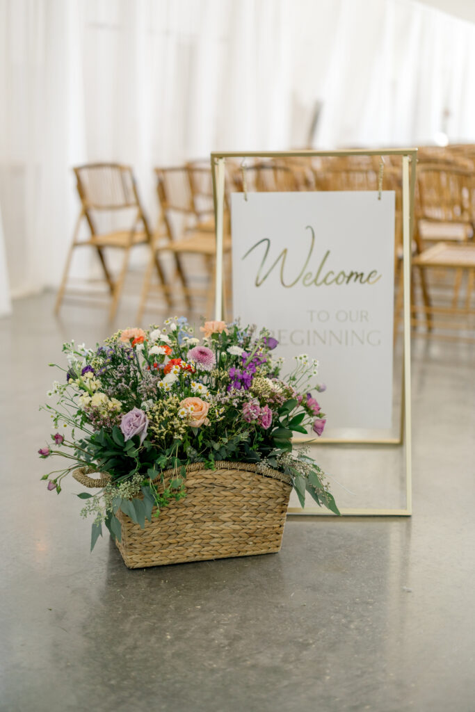 creative welcome sign for wedding at lakeside wedding venue near Kissimmee, Florida