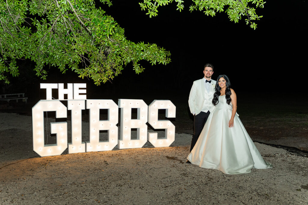 bride and groom at cocktail space at wedding venue in Florida