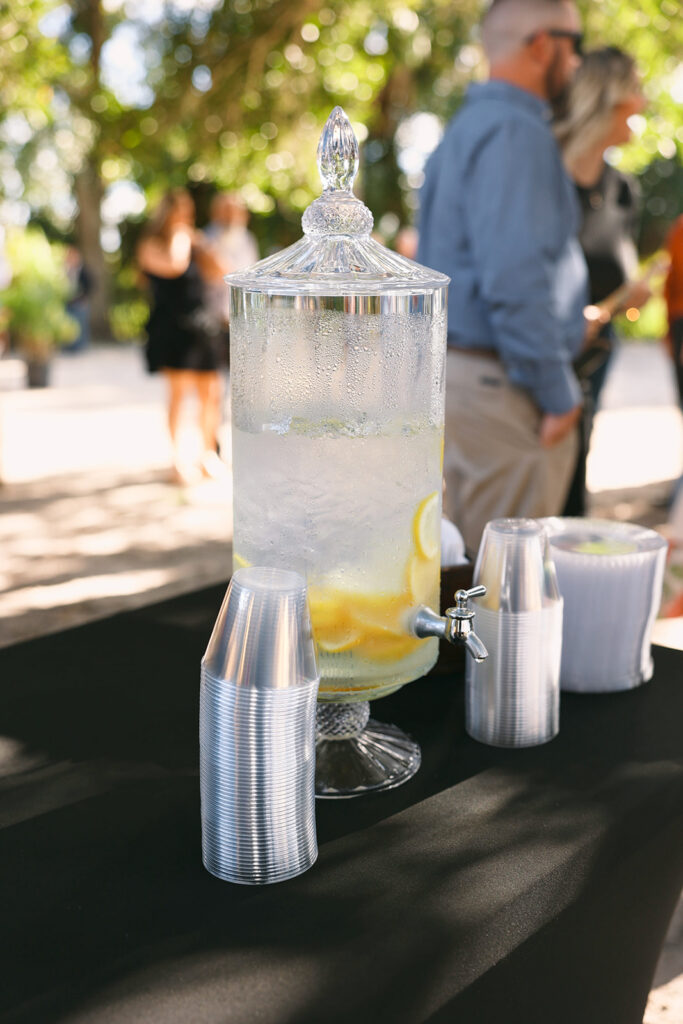 beverage station for cocktail hour at wedding venue in Florida