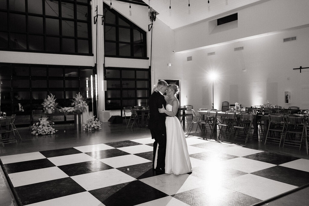 bride and groom sharing a private last dance at their wedding reception