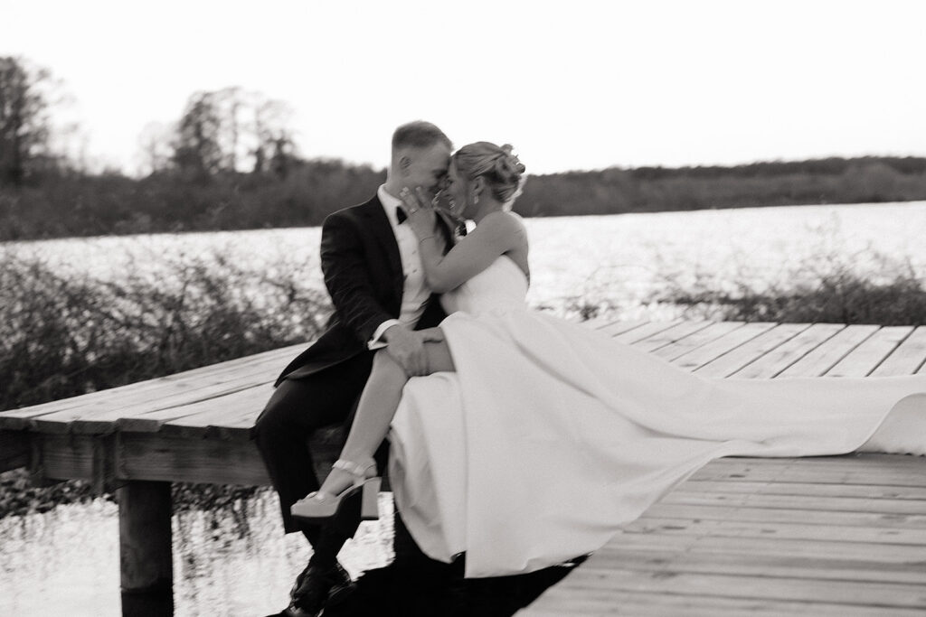 bride and groom sharing a moment at their Florida Lakeside wedding venue
