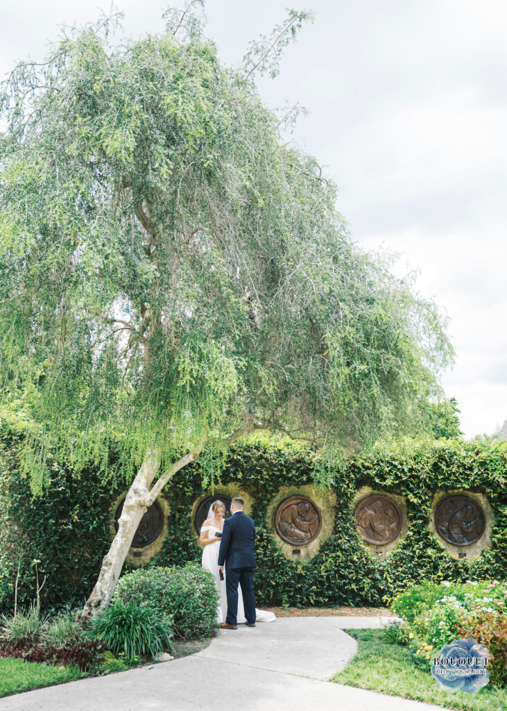 bride and groom at central florida wedding venue, first look, intimate vow reading