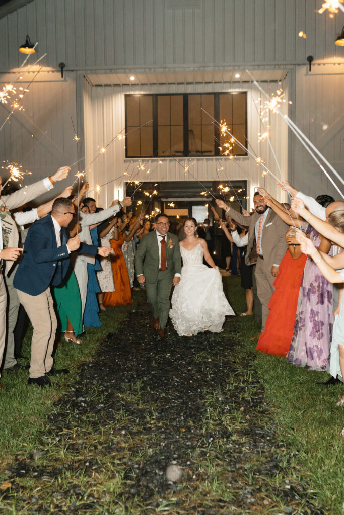 sparkler exit, farm, grand exit for bridal couple